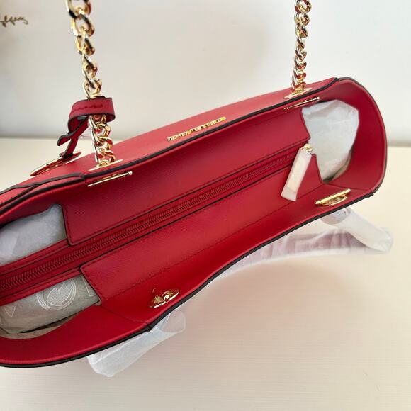 Michael Kors Purse jet set travel large chain tote shoulder bag bright red - Picture 6 of 9